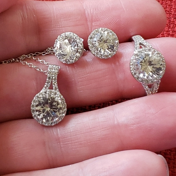 3 Piece Set: Sterling, White Lab Sapphire - Picture 2 of 11